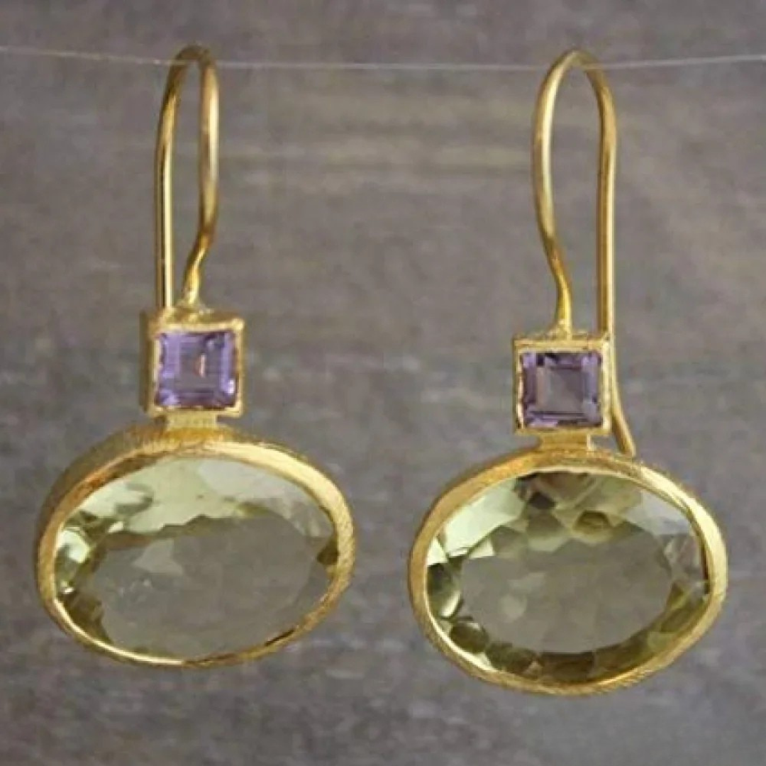 Vintage™ | Gouden Oorbellen met Groene Kristal