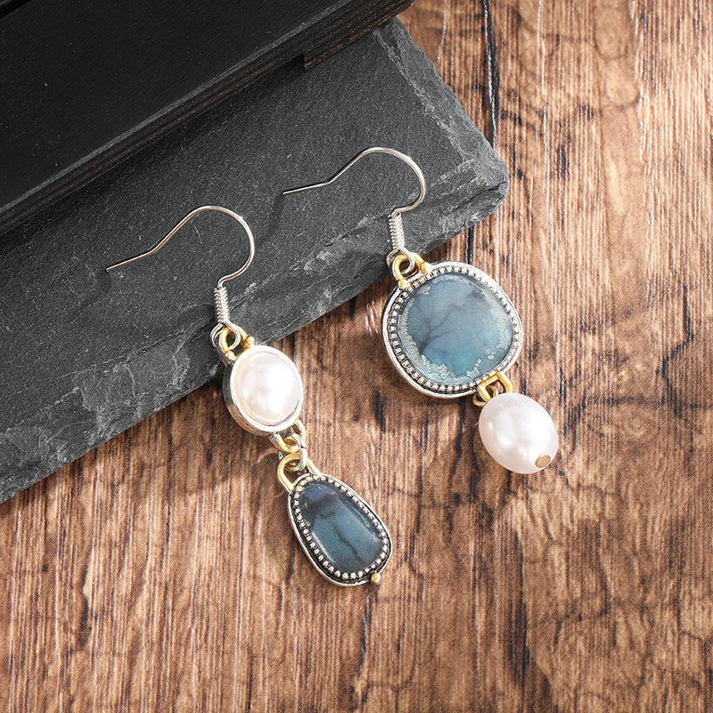 StoneLuxe™ | Vintage Blauwe Steen Oorbellen