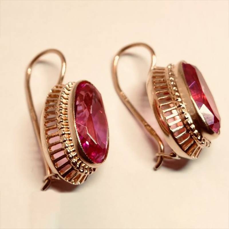 Zara | Vintage Rode Kristallen Roségouden Oorbellen