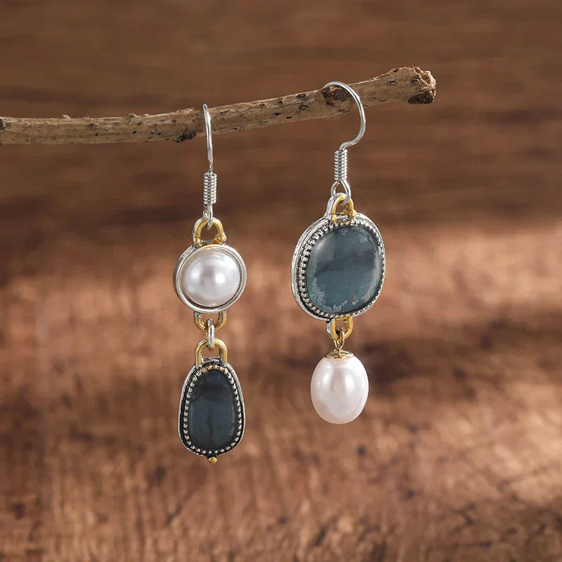 StoneLuxe™ | Vintage Blauwe Steen Oorbellen