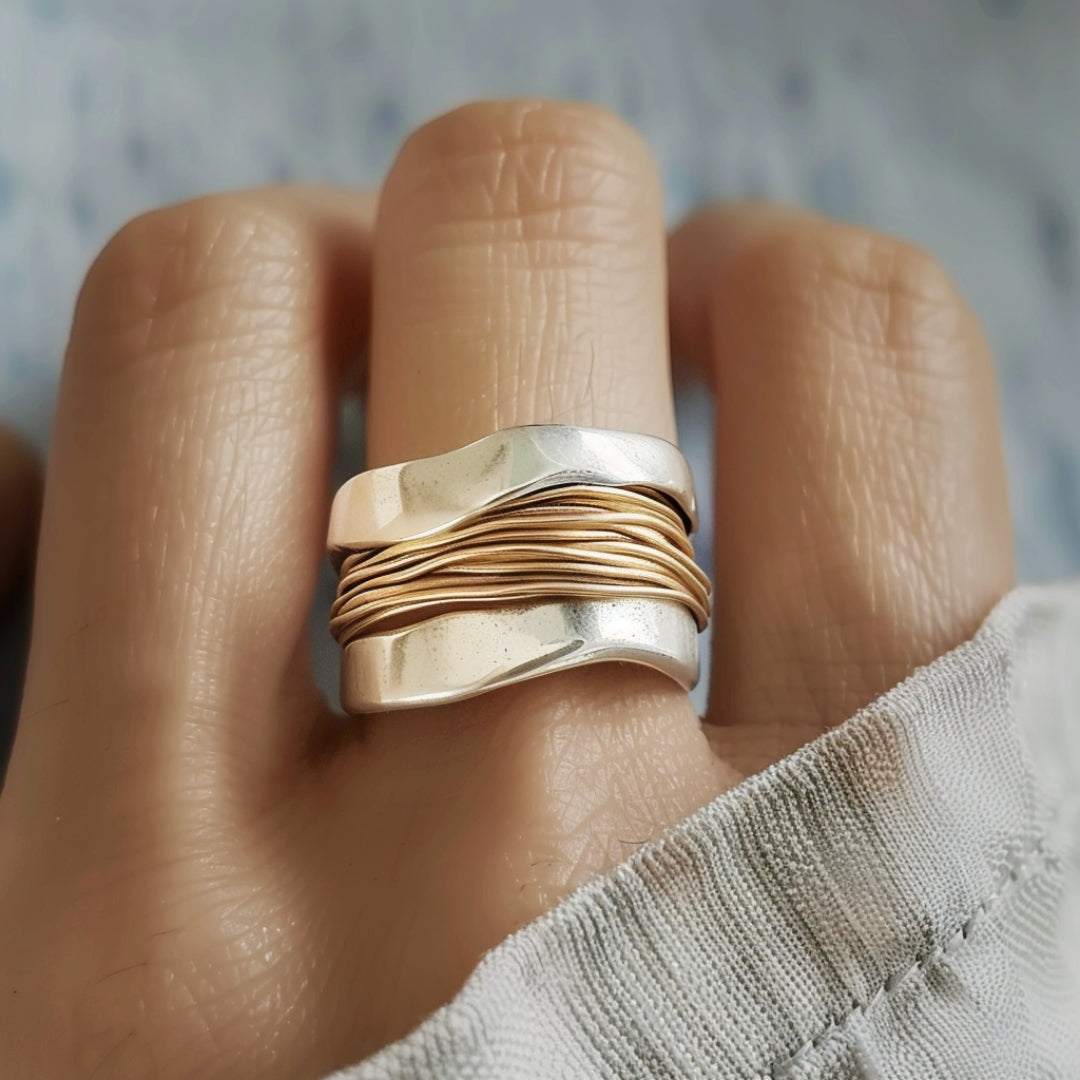 Zilveren-Gouden Draden Ring