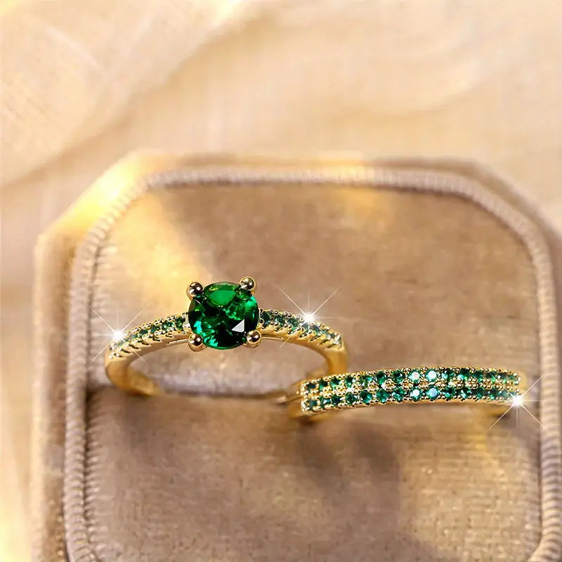 Serena Smaragd Duo Ring Set | Goud