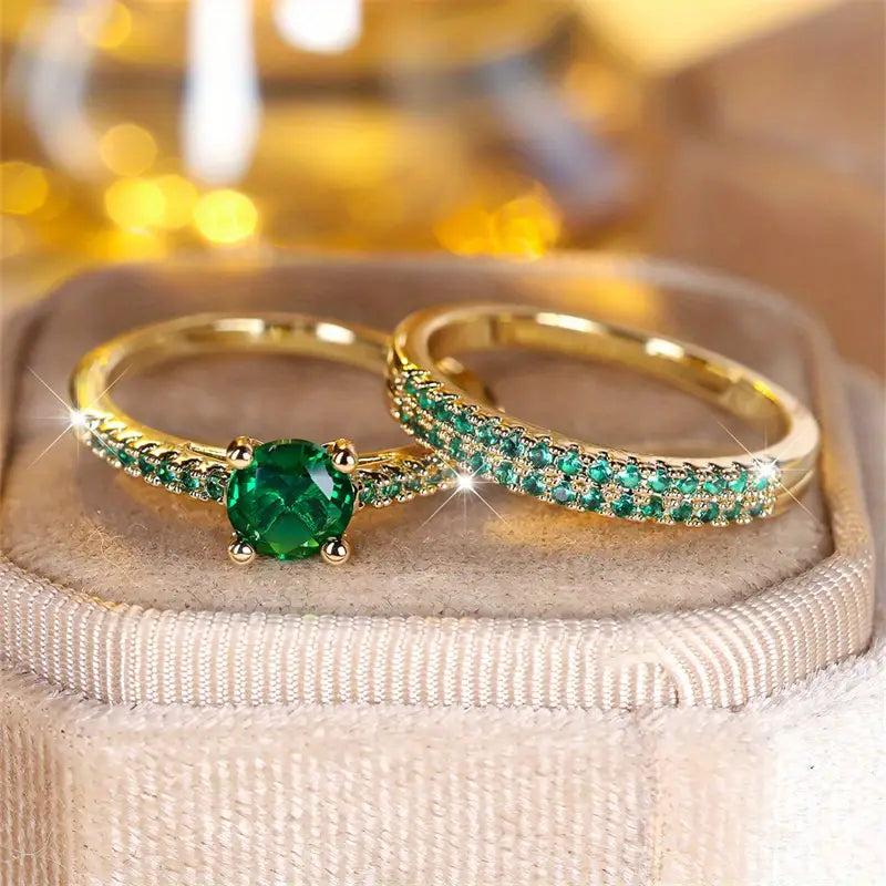 Serena Smaragd Duo Ring Set | Goud