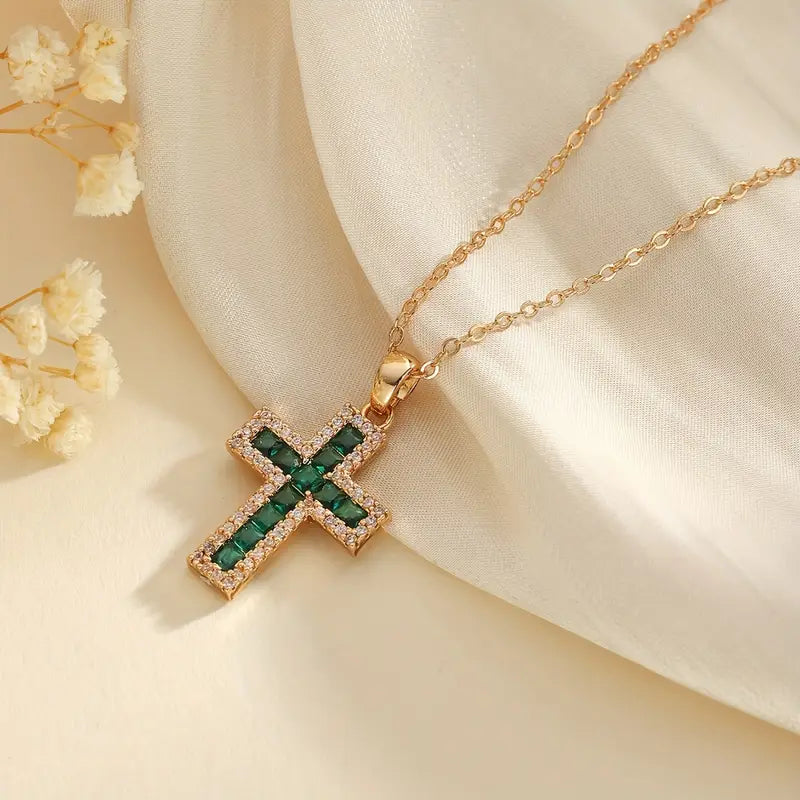Solene Smaragd Groetenkruis Ketting | Goud