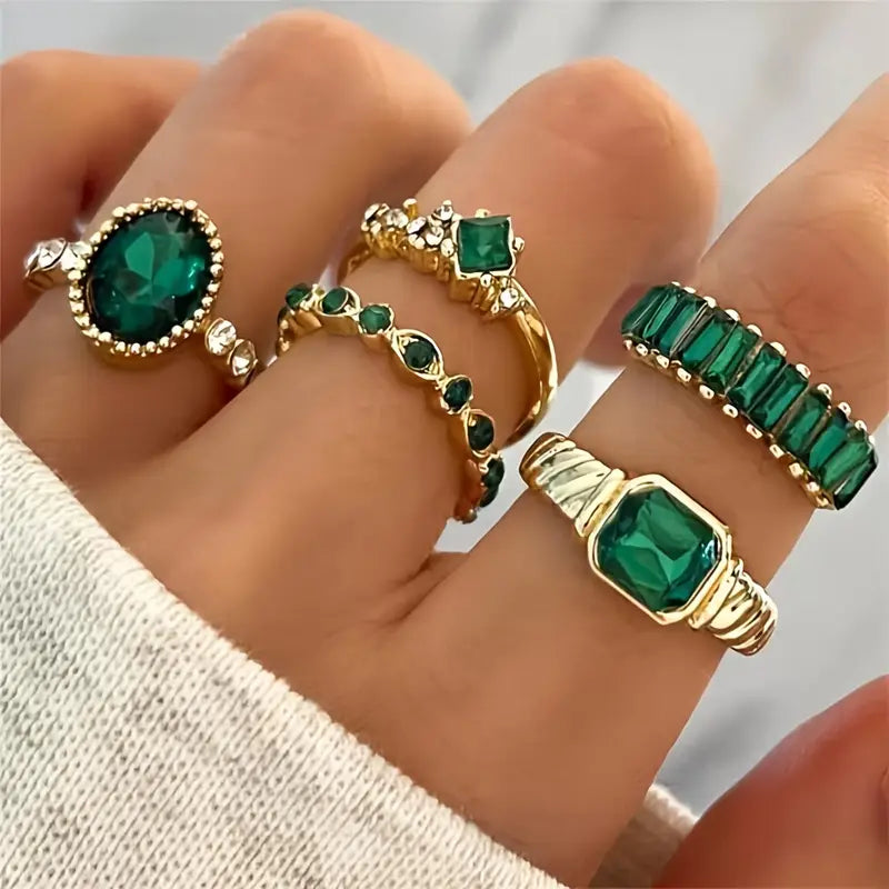 Zarina Weelderige Smaragd Ring Set | Goud