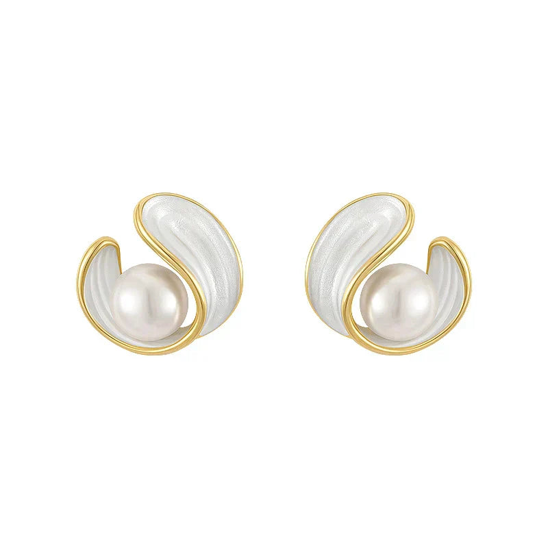 Luxury White Opal and Pearl Gold Earrings