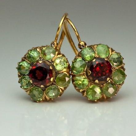 Vintage | Groen-Rode Kristallen Oorhangers