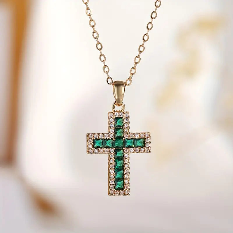 Solene Smaragd Groetenkruis Ketting | Goud