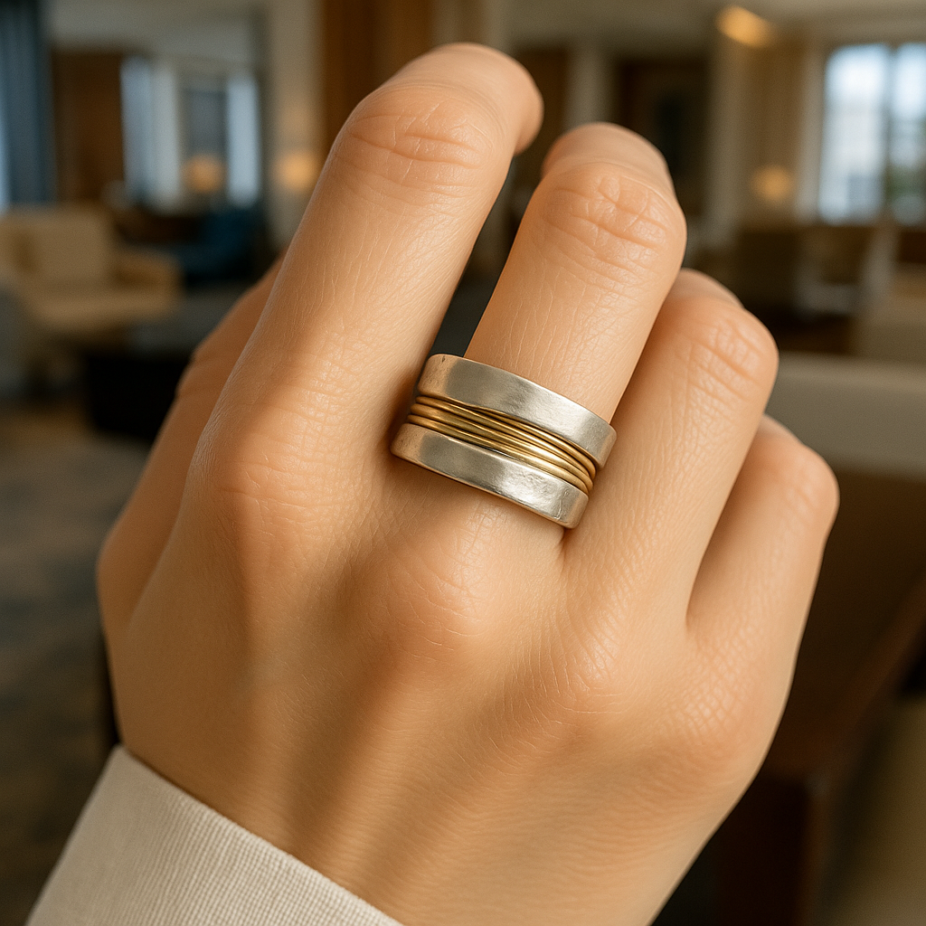 Zilveren-Gouden Draden Ring