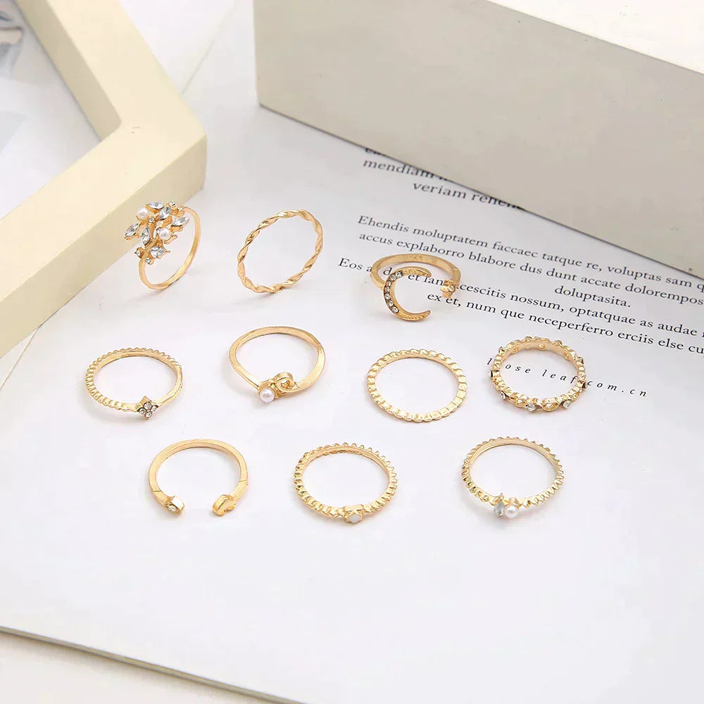Boho™ | Zilver en Gouden Ring Set (10 Paar)