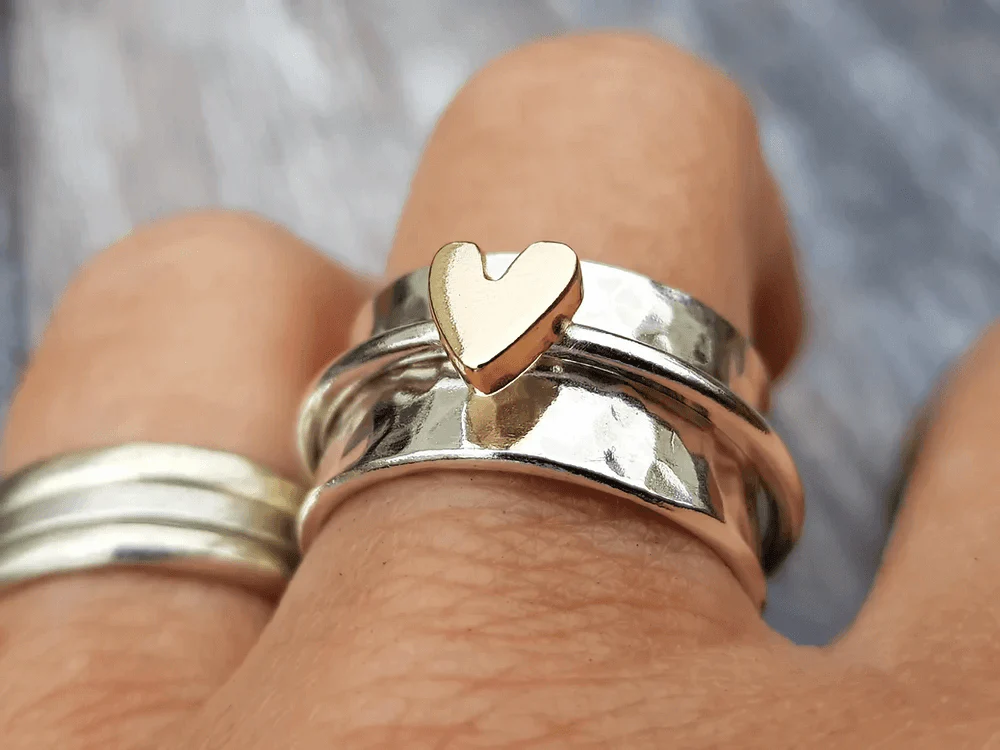 Mely - Gouden Hart Zilveren Ring