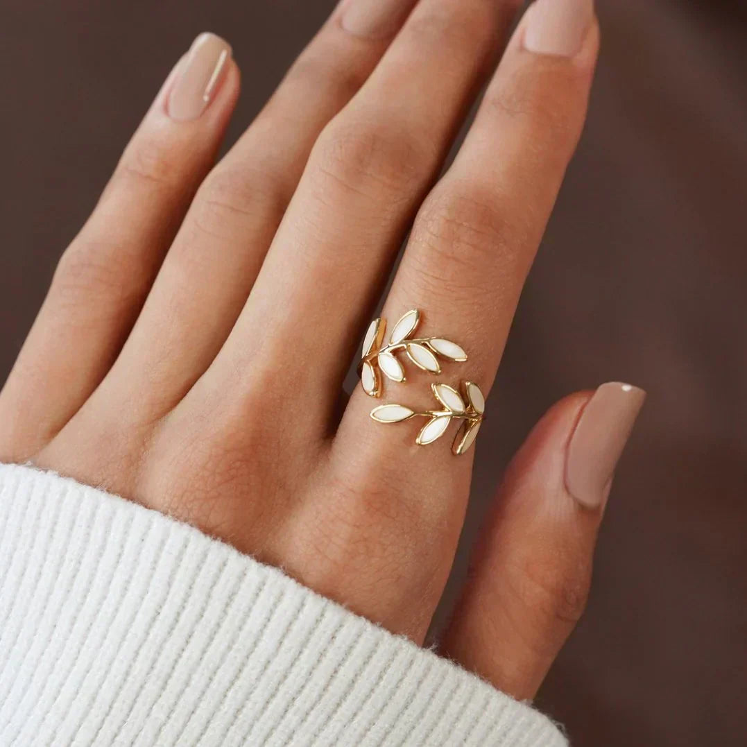 Pure - Witte Opal Blad Verstelbare Ring