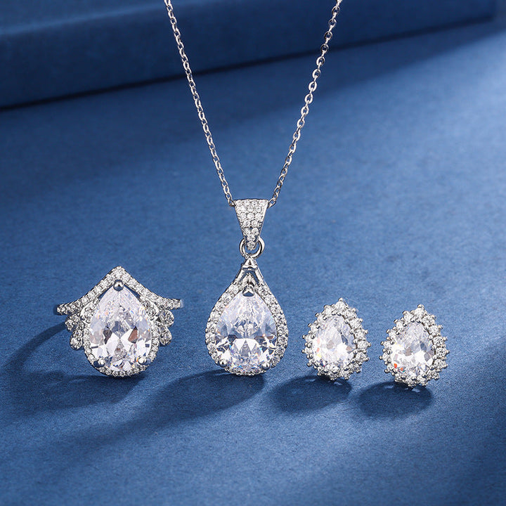 Aria Teardrop Kristal Set | Wit Goud