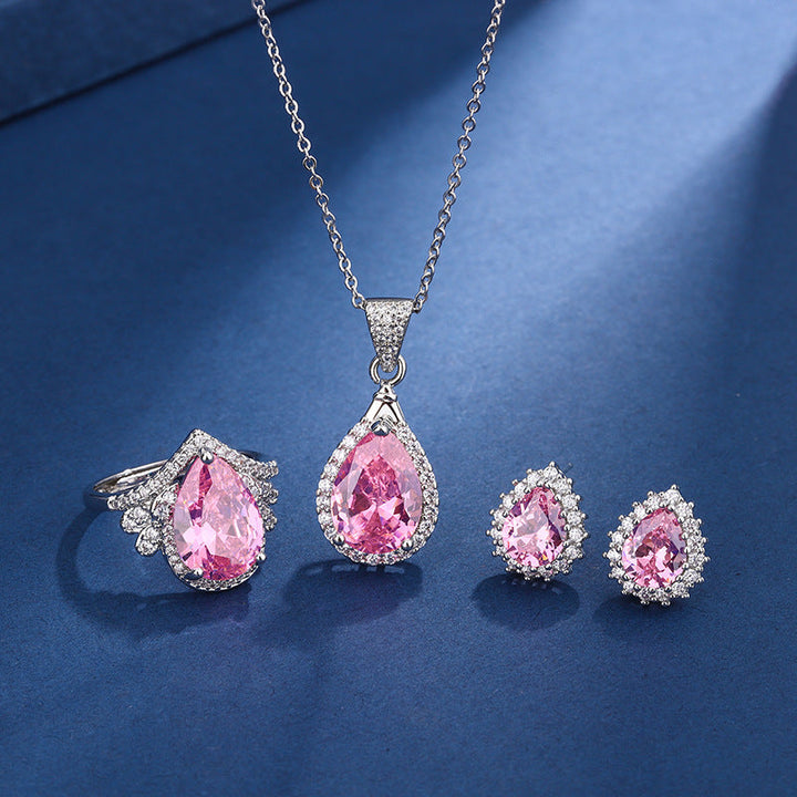 Aria Teardrop Roze Set | Wit Goud