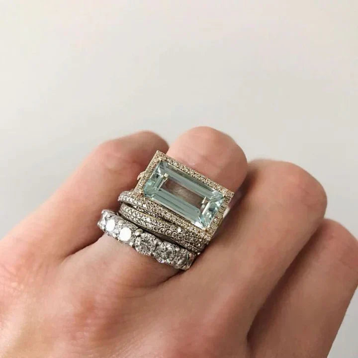 Vintage Zilveren Turkoois Glazen Ring Set