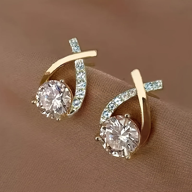 O&O - Gouden Kruis Zirconia Oorknopjes
