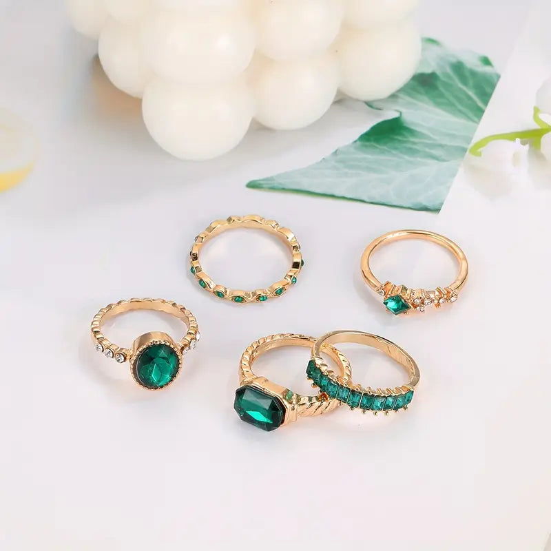 Zarina Weelderige Smaragd Ring Set | Goud
