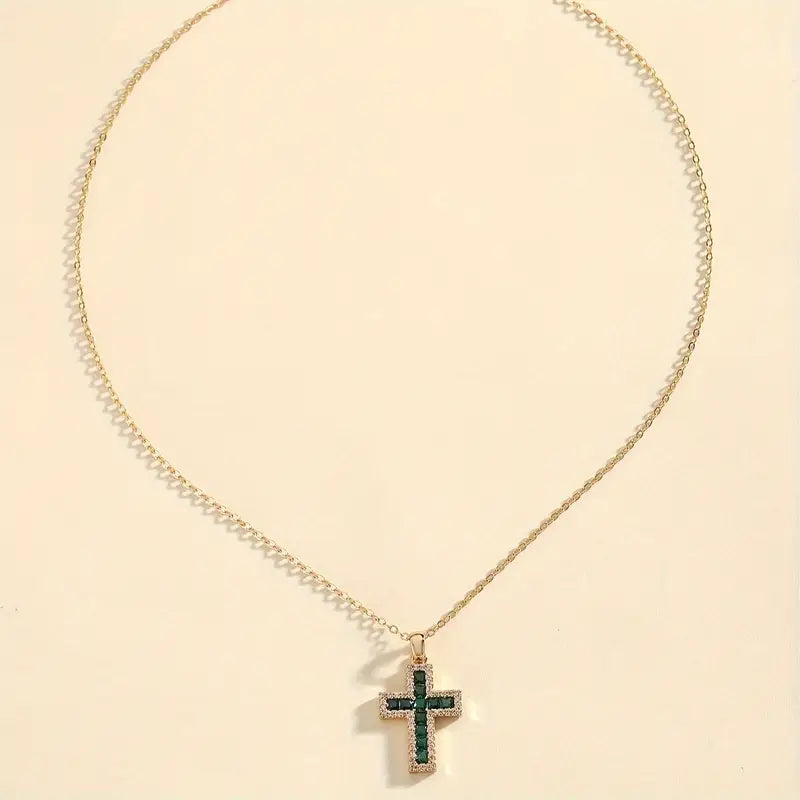 Solene Smaragd Groetenkruis Ketting | Goud