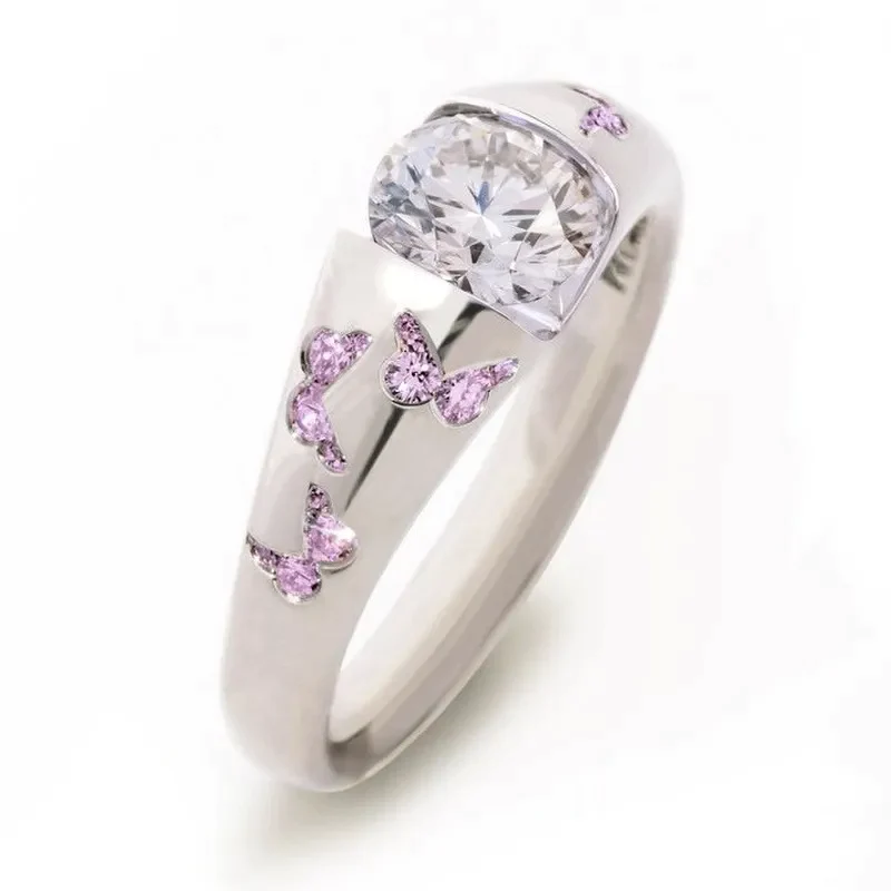 Vintage paarse vlinder zirconia ring