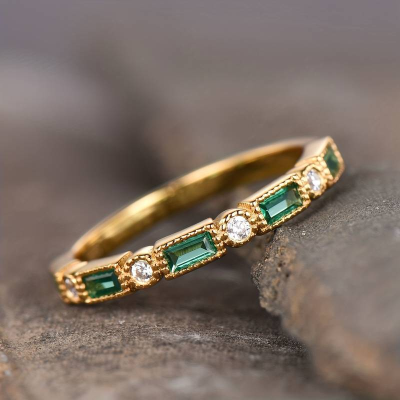 Alex - Groene Ingelegd Zirkonia Gouden Ring