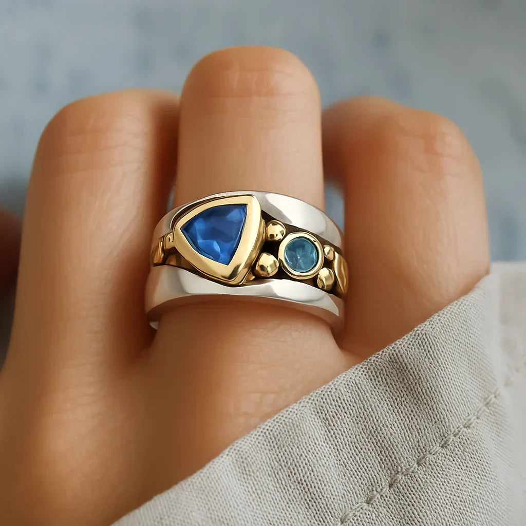 Vintage blauwe zirconia boho ring