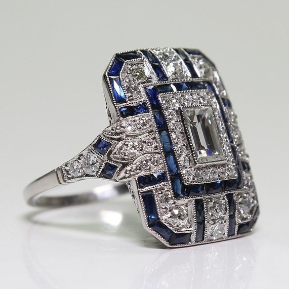 Mia™ | Vintage Blauwe Zilveren Ring voor Dames