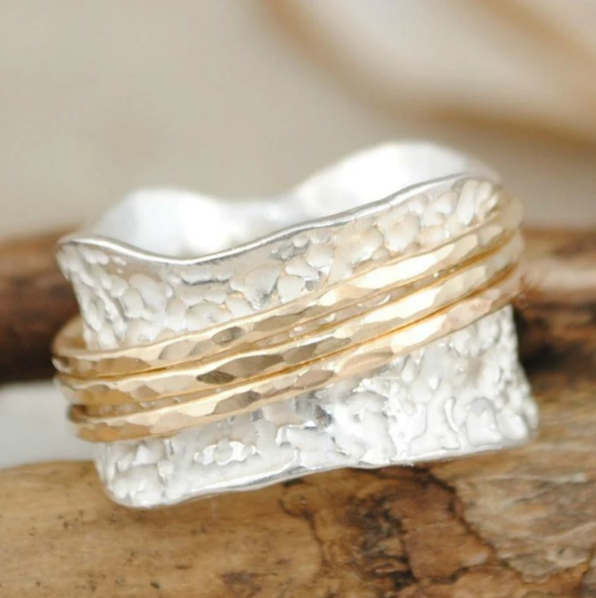 Retro dun goud- en zilveren ring