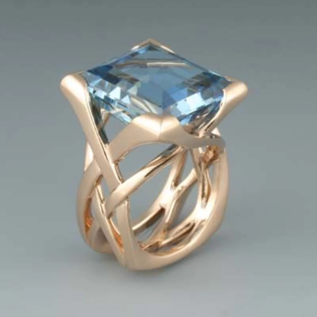 Vintage Roze Goud Blauwe Ring