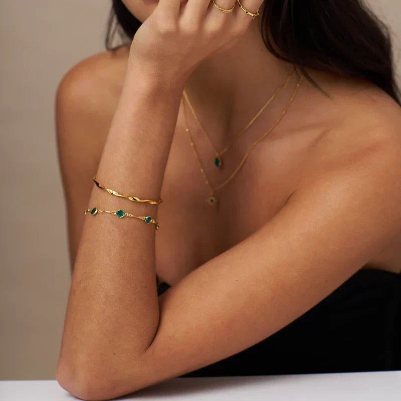 Smaragden Link Ketting Armband | Goud